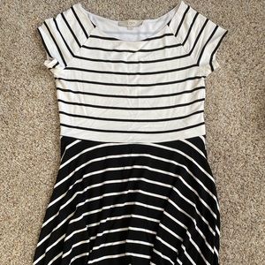Black and white stripe cotton swing dress